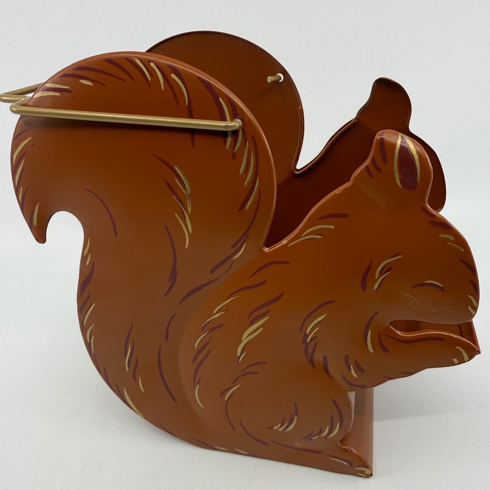 Vintage Style Metal Squirrel Napkin Holder Letter Caddy Burnt Orange Fall Decor